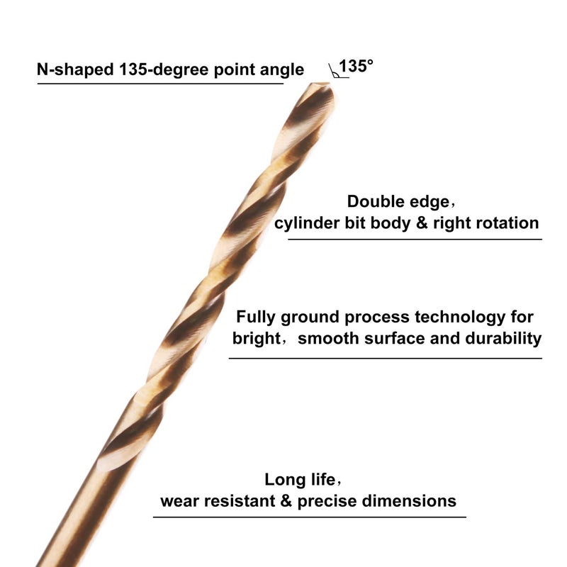 LU&MN 1/8" M35 Cobalt HSS Jobber Length Twist Drill Bit with Straight Shank,Heavy Duty, 10Packs,100 PCS, Drilling for Cast Iron, Heat-Treated Steel, Stainless Steel and Other Hard Materials by - Image 5